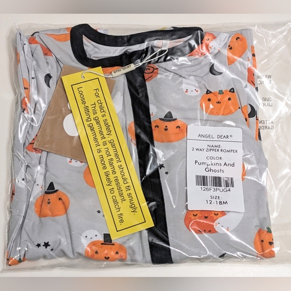 ANGEL DEAR, Bamboo, 2 Way Zipper Romper, Jack-O’-Lantern Print, Various Sizes - Picture 2 of 5